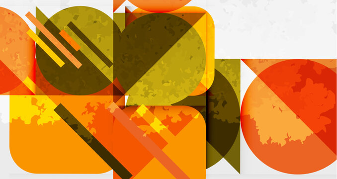 Abstract geometric composition. Overlapping shapes, warm colors, textured surfaces create dynamic visual interest. Modern design.