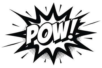 Black and White Comic Book Style Explosion with the Word POW!, Halftone Accents