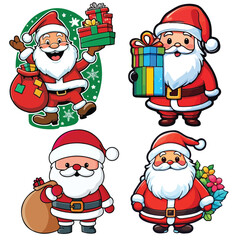 Collection of Santa Claus illustrations with gifts and festive elements