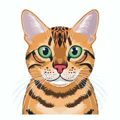 Obraz premium Captivating bengal cat portrait showing bright green eyes, detailed fur pattern, and charming feline expression in beautiful design.