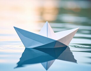 Obraz premium White Paper Boat Floating On Water