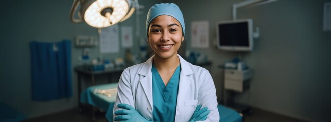 Confident Female Surgeon in Operating Room: Healthcare, Medical, and Wellness Stock Photo