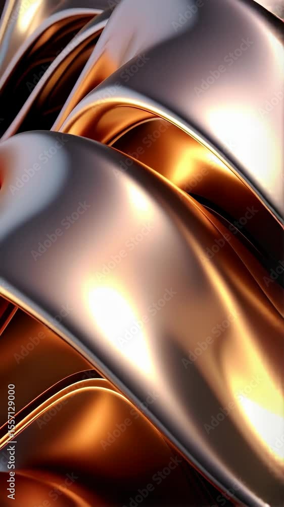 Poster abstract waves of smooth, golden, metallic material, reflecting light creating a mesmerizing pattern