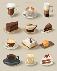 Artisan Coffee and Cake Scene infographic Artisan Coffee and Cake vector style Artisan Coffee and Cake pairings chart