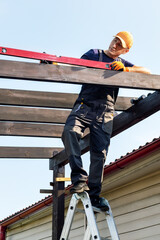Worker building a gazebo.