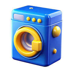 Blue and yellow cartoon washing machine isolated on transparent background