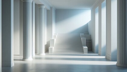 Obraz premium White Hallway with Fading Columns and Staircase