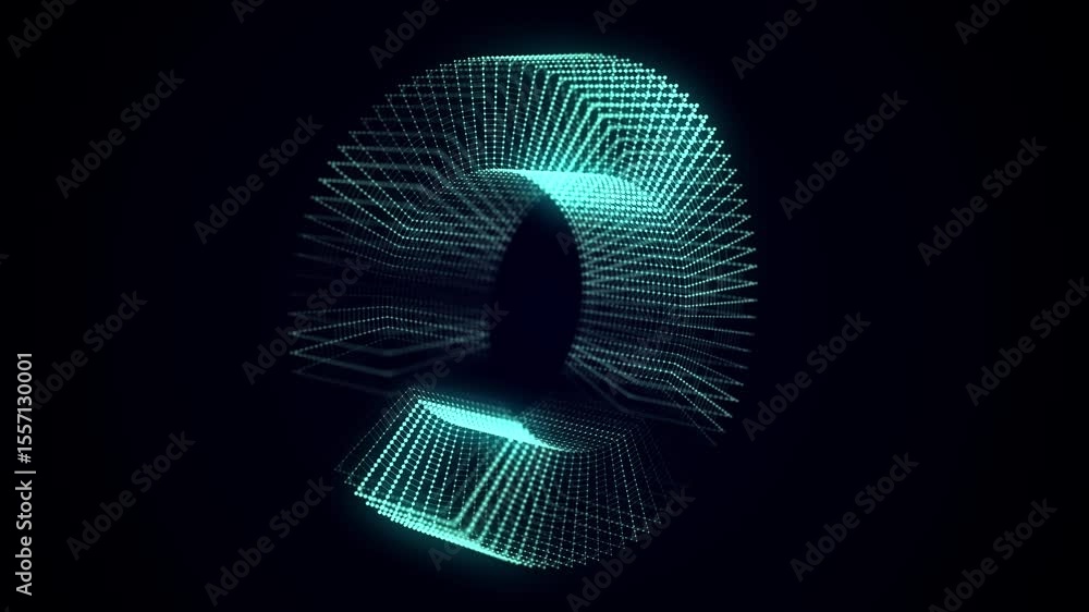 Poster sci-fi blue torus with particles and lines. concept network connection. frame torus. abstract techno