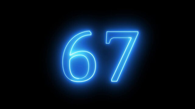 Glowing neon blue color 67 numbers countdown animation icon on black background.