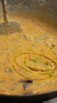 Authentic Khara Bath getting prepared in a Kadhai with Lots of Ghee, Authentic Karnataka Breakfast Dish