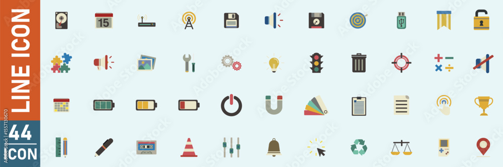 Aufkleber abstract colorful background with business and internet icons, set for web design