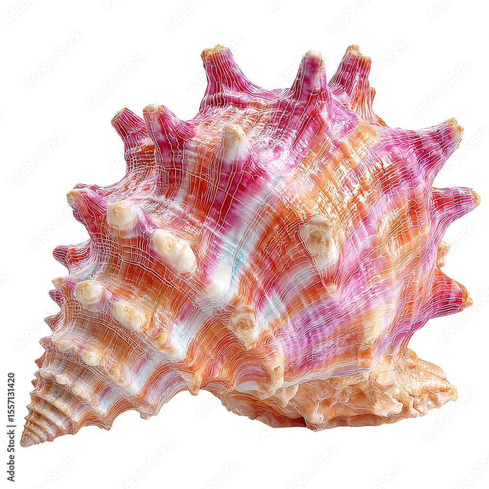 Poster colorful spiky seashell with unique patterns and textures