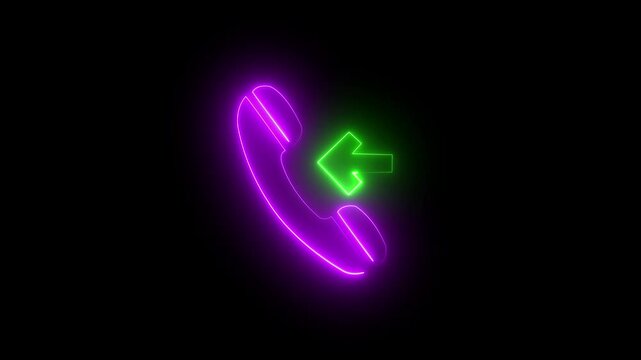 Call and arrow icon neon glowing line animation  icon calling concept 4k animatio , neon light telephone icon animation. concept of call icon