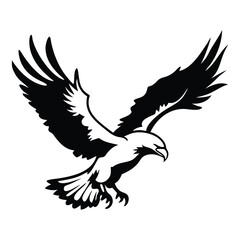 Fototapeta premium Powerful eagle in flight silhouette, ideal for logos, wildlife art, or patriotic designs. This bold vector art symbolizes strength and freedom.