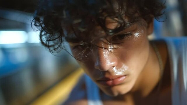 A young man winces as a subway train roars past him
