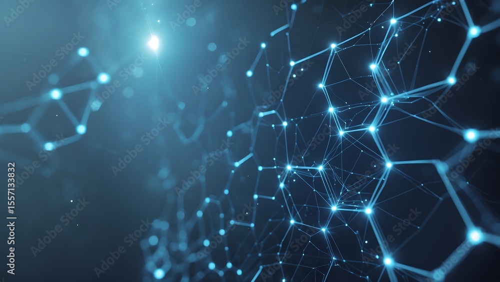 Poster abstract blue network of connected dots and lines on dark background