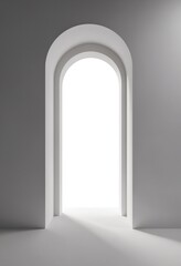 Abstract Minimalist Archway with Light Shaft in White Room