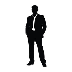 Striking silhouette of a confident man in a suit, ideal for business visual 