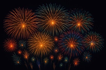 Spectacular vibrant fireworks display for festive celebration night, showcasing a colorful explosion in the evening sky