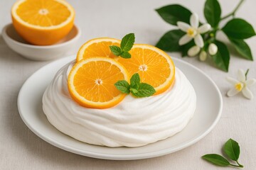 Citrus-flavored meringue served on a dish