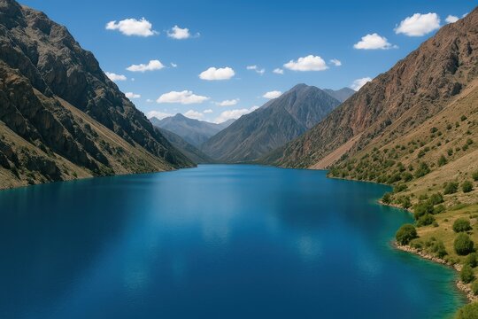 Explore the stunning Hazor Chasma Lake in the Fann Mountains' Marguzor region