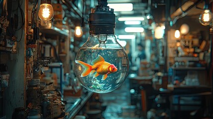 Goldfish in a lightbulb aquarium.