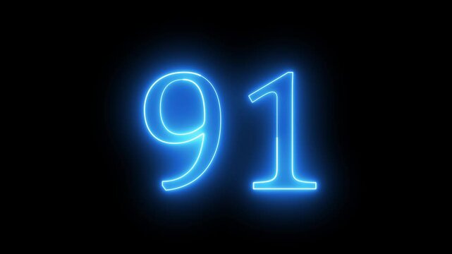 Glowing neon blue color 91 numbers countdown animation icon on black background.