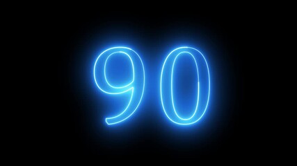 Glowing neon blue color 90 numbers countdown animation icon on black background.