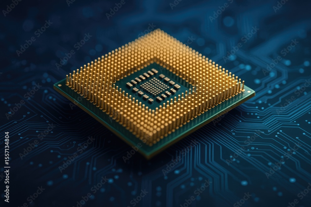 Poster close-up of a cpu processor macro shot with a blurred background