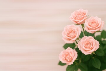 Fototapeta premium Soft out-of-focus horizontal backdrop featuring a pink rose bouquet with space for text, ideal for wedding invitations or website banners