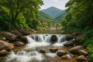 Fototapeta premium Small Cascade in the Khiriwong Village