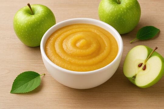 Creamy apple mash served in a white dish