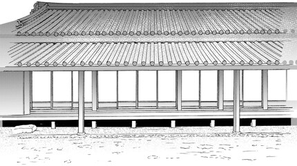 漫画風ペン画イラスト　和風_縁側