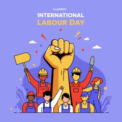 international labour day vector illustration. labour day flat illustration. labour day with hand vector illustration. hand fight illustration.