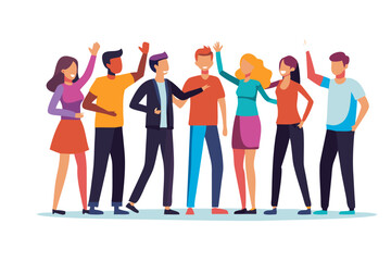 Obraz premium Friendship's Embrace: A vibrant ensemble of friends, united in shared joy and camaraderie, wave and interact, epitomizing connection and warmth in a lively illustration.