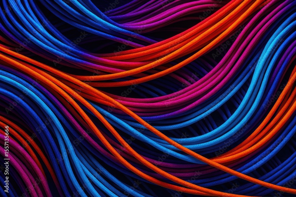 Poster a mesmerizing display of colorful neon wires forming complex patterns illustrating advanced technolo