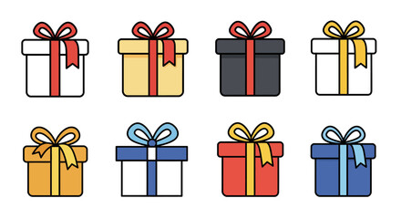 Gift box icons in Trendy Flat style. silhouette set.