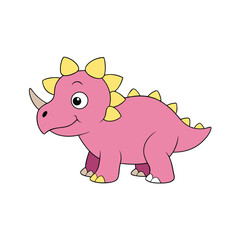 Naklejka premium Cute Cartoon Triceratops Dinosaur Pink Body, Yellow Spikes, and White Background Illustration
