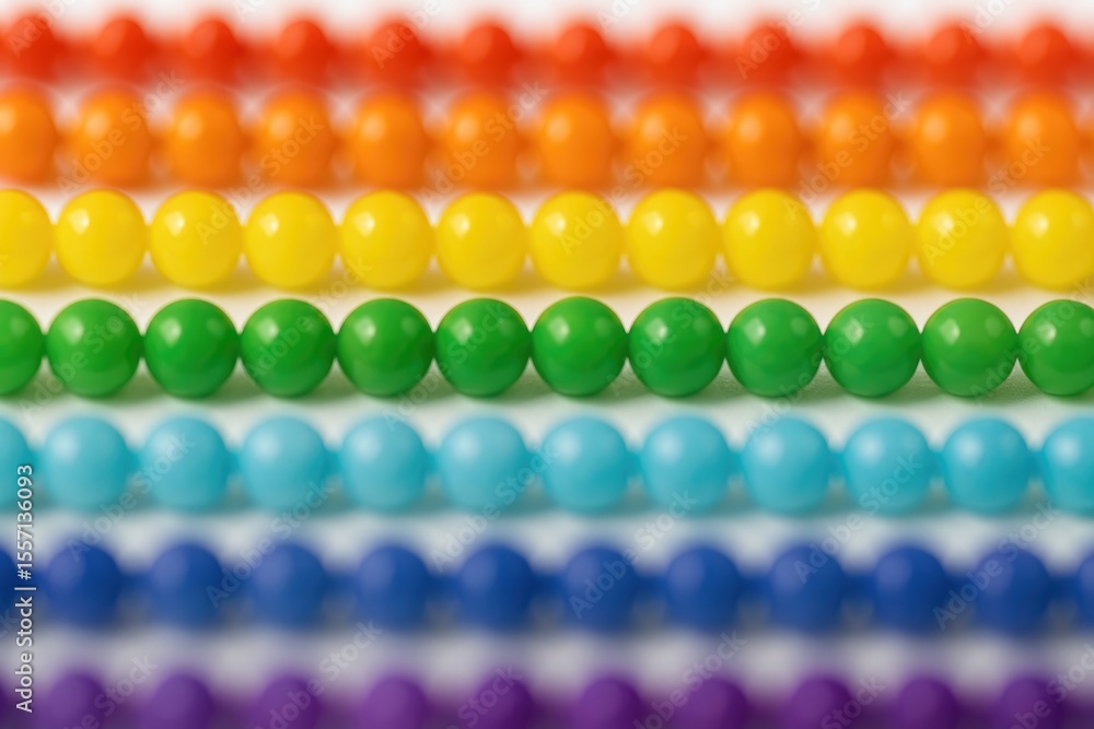 Poster abstract macro shot showcasing vibrant, blurred bead strands arranged in a linear pattern against a 