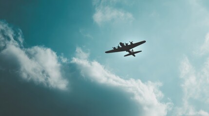 Obraz premium Silhouette of airplane flying above clouds in dramatic sky — travel freedom, aviation industry and atmospheric perspective for adventure or transport visuals
