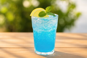 Quench your thirst with a sparkling blue Hawaii Italian soda infused with a hint of lemon.