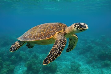 Obraz premium Underwater shot of a Hawksbill Sea Turtle