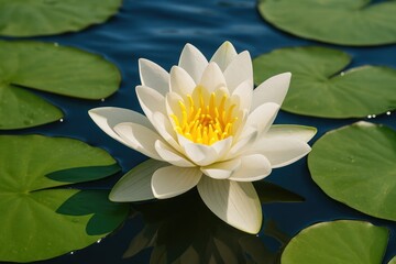 Sunlit aquatic flowers showcasing white water lilies on the surface