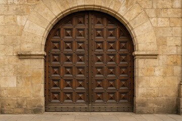 Ancient wooden gateway showcasing classic European architecture