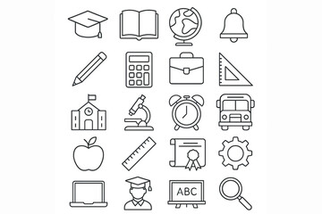 Education Line Icons Set: Learning, School & Academic Study Symbols