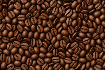 Fototapeta premium Overhead view of a vast collection of toasted Arabica coffee beans against a backdrop