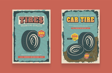 Retro tire shop flyer template