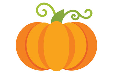 Flat Orange Pumpkin Illustration with Green Stem and Vines on White