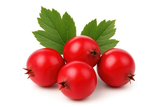 Single hawthorn berry on a plain white backdrop