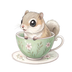 The cutest animals in Japan  sitting in a teacup Clipart Watercolor 